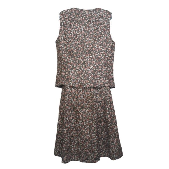 Vtg Chaus Sport Linen Blend Calico Floral Vest Midi Skirt Set 8 Cottagecore Fall - Picture 3 of 10